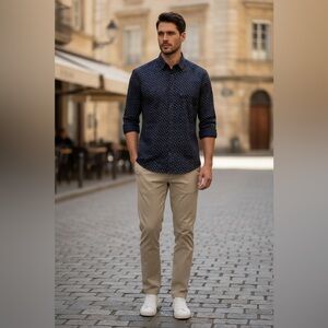 Julian & Mark Geo Dot Shirt Large NWOT | Stretch Cotton Button Front Modern